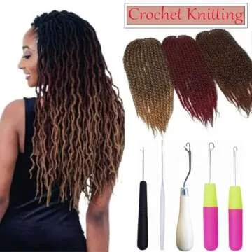 HAMIYELL Pack of 5 Different Sizes Latch Hook Crochet Needle Hook Tools for Braid Hair, Scarf Carpet Making and Other Crafts