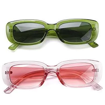 Tskestvy 4 Pieces Retro Vintage Sunglasses Small Square Rectangle 90s Glasses Trendy Y2K for Women Aesthetic Accessories (C)