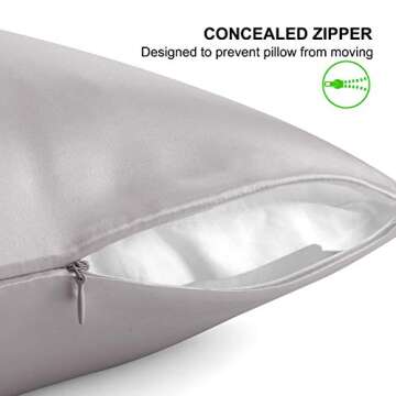 ALASKA BEAR Silk Pillowcase Queen Size for Hair and Skin Beauty Sleep 100 Percent Organic Pillow Slip Case with Random Color Scrunchie Gift Set (1 Pack, Grey)