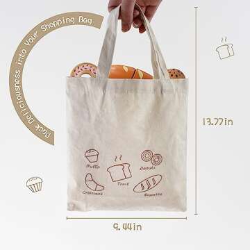 PairPear Wooden Bakery Toy Food Playset,Kids Pretend Play Food Kitchen Accessories with Shopping Bag,Toddlers Cutting Food Gift for Boys and Girls 3 Years and Up