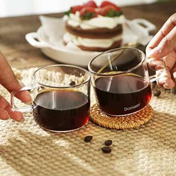Dorsaer Glass Cups -6oz Small Crystal Clear Glass Coffee Cup for Latte,Cappuccino,Hot Chocolate,Tea and Juice (Set of 2)