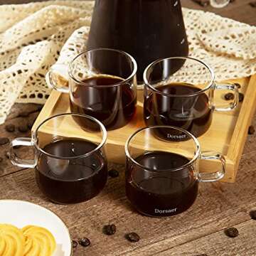 Dorsaer Glass Cups -6oz Small Crystal Clear Glass Coffee Cup for Latte,Cappuccino,Hot Chocolate,Tea and Juice (Set of 2)