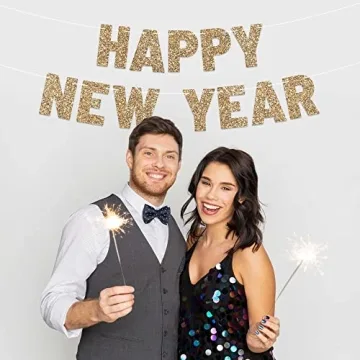 Gold Glitter Happy New Year Banner - Pre-Strung Delight