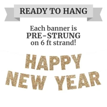 Gold Glitter Happy New Year Banner - Pre-Strung Delight