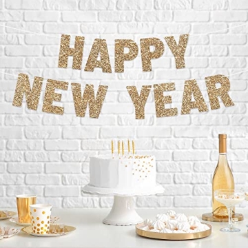 Gold Glitter Happy New Year Banner - Pre-Strung Delight