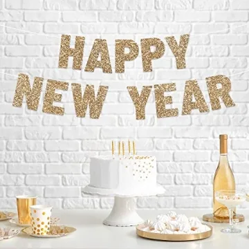 Gold Glitter Happy New Year Banner - Pre-Strung Delight