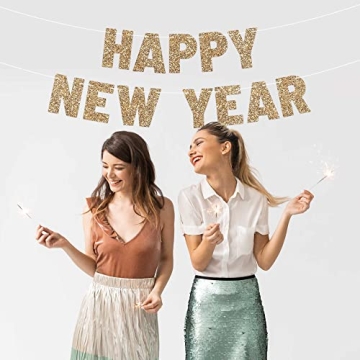 Gold Glitter Happy New Year Banner - Pre-Strung Delight