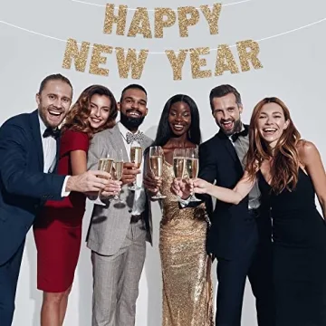 Gold Glitter Happy New Year Banner - Pre-Strung Delight