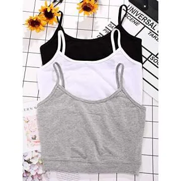 3 Pcs Crop Camisole Top Spaghetti Strap Tank Sleeveless Crop Tank Top for Women Sports (Black, White, Grey, Medium)