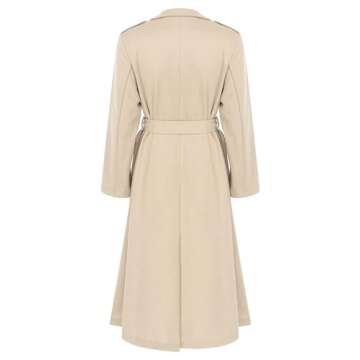 YONGHS Womens Casual Long Trench Coat Open Front Lapel Overcoat Windproof Classic Peacoat with Self-Tie Belt Beige Small