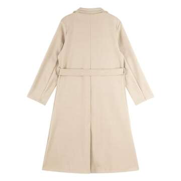 YONGHS Womens Casual Long Trench Coat Open Front Lapel Overcoat Windproof Classic Peacoat with Self-Tie Belt Beige Small