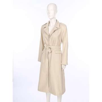 YONGHS Womens Casual Long Trench Coat Open Front Lapel Overcoat Windproof Classic Peacoat with Self-Tie Belt Beige Small