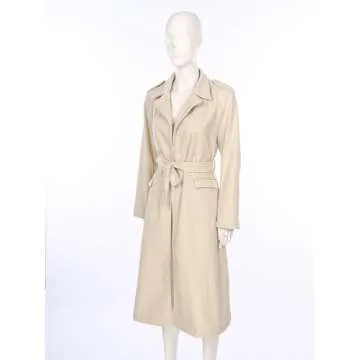 YONGHS Womens Casual Long Trench Coat Open Front Lapel Overcoat Windproof Classic Peacoat with Self-Tie Belt Beige Small