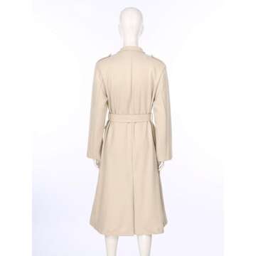 YONGHS Womens Casual Long Trench Coat Open Front Lapel Overcoat Windproof Classic Peacoat with Self-Tie Belt Beige Small