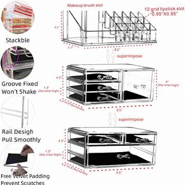 Cq acrylic 3 Pack Clear Makeup Organizer Countertop,Stackable 7 Drawers Skincare Organizer,Cute Skin...