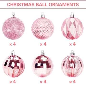 JULMELON 24PCS Large Christmas Balls Ornaments,60mm/2.4 in Shatterproof Plastic Decorative Xmas Tree...