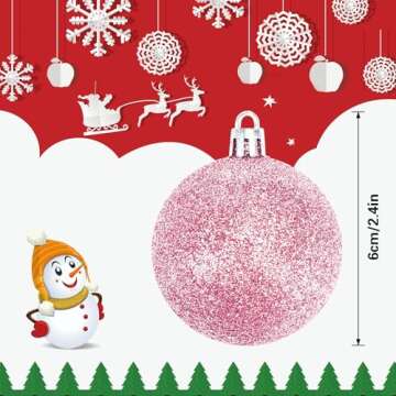 JULMELON 24PCS Large Christmas Balls Ornaments,60mm/2.4 in Shatterproof Plastic Decorative Xmas Tree Ornaments, Assorted Christmas Ball Ornaments for Wedding Mothers Day Party Decorations (Pink)