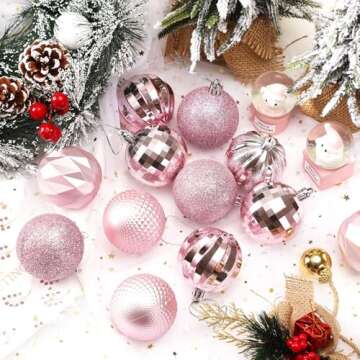 JULMELON 24PCS Large Christmas Balls Ornaments,60mm/2.4 in Shatterproof Plastic Decorative Xmas Tree Ornaments, Assorted Christmas Ball Ornaments for Wedding Mothers Day Party Decorations (Pink)