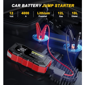 Portable Jump Starter with Air Compressor - 4000A Peak, 160PSI Power for 12V Vehicles