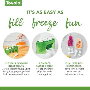 Tovolo Zombie Popsicle Molds (Set of 4) - Mess-Free Silicone Ice Pops with Reusable Sticks for Freezer Snacks / Dishwasher-Safe & BPA-Free,Green/White