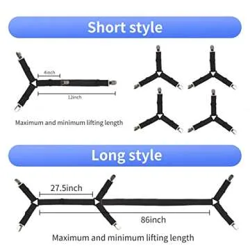 Luyena Bed Sheet Straps,4+1 Pcs Fitted Sheet Clips Holder,Upgraded Triangular Sheet Clip for Corner, Elastic Adjustable Sheet Strap for Mattress Cover, Sheet, Sofa Cushion 1(Black)