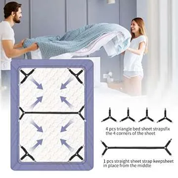 Luyena Bed Sheet Straps,4+1 Pcs Fitted Sheet Clips Holder,Upgraded Triangular Sheet Clip for Corner, Elastic Adjustable Sheet Strap for Mattress Cover, Sheet, Sofa Cushion 1(Black)
