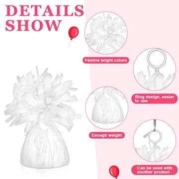 Yunsailing 24 Pcs Balloon Weights Metallic Holder Anchors with 1 Roll Iridescent Ribbon Centerpieces Decoration for Helium Balloons Birthday Wedding 2025 Graduation Party(Silver, White)