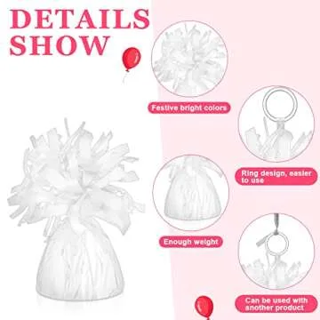 Yunsailing 24 Pcs Balloon Weights Metallic Holder Anchors with 1 Roll Iridescent Ribbon Centerpieces Decoration for Helium Balloons Birthday Wedding 2025 Graduation Party(Silver, White)