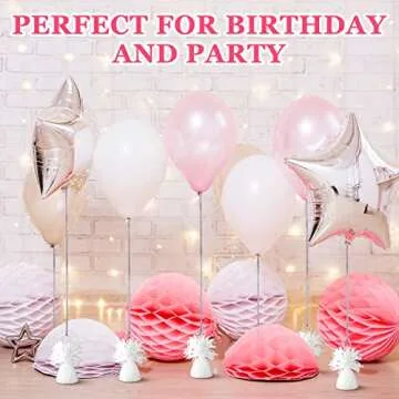 Yunsailing 24 Pcs Balloon Weights Metallic Holder Anchors with 1 Roll Iridescent Ribbon Centerpieces Decoration for Helium Balloons Birthday Wedding 2025 Graduation Party(Silver, White)