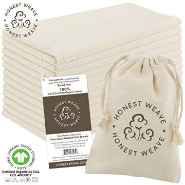 HONEST WEAVE GOTS Certified 100% Organic Flour Sack Cotton Kitchen Hand and Dish Towel Sets - Extra Large 27x27 inches, Fully Hemmed, 12-Pack, Natural Tan