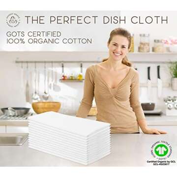 HONEST WEAVE GOTS Certified 100% Organic Flour Sack Cotton Kitchen Hand and Dish Towel Sets - Extra Large 27x27 inches, Fully Hemmed, 12-Pack, Natural Tan