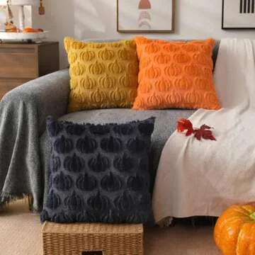 DFXSZ Fall Pillow Covers 20x20 Set of 2 Fall Decorations Autumn Orange Pumpkin Throw Pillow Cases Soft Plush Faux Fur Wool Couch Cushion Case for Chair Sofa Bedroom Living Room Home Decor PTK02C20