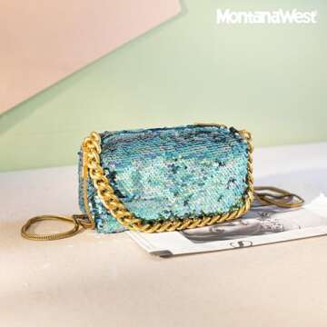 Montana West Sequin Bag for Women Bling Sparkly Purse Evening Party Bag Clutch Handbag Crossbody Purse for Women MWC-263TQ