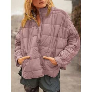 GeGekoko Women's Lightweight Oversized Long Sleeve Zip Water Resistant Packable Puffer Jacket Warm Short Winter Coat