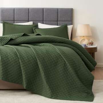 Hansleep Olive Green Quilt King Size - Pick Stitch Ultrasonic All Season Bedspread King, Soft Lightw...