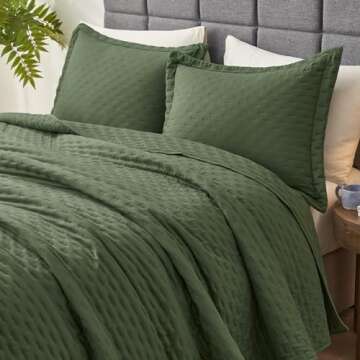 Hansleep Olive Green Quilt King Size - Pick Stitch Ultrasonic All Season Bedspread King, Soft Lightweight Coverlet Bedding Set, 3 Pieces (1 Quilt, 2 Pillow Shams)