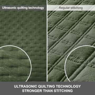 Hansleep Olive Green Quilt King Size - Pick Stitch Ultrasonic All Season Bedspread King, Soft Lightweight Coverlet Bedding Set, 3 Pieces (1 Quilt, 2 Pillow Shams)