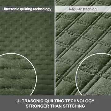 Hansleep Olive Green Quilt King Size - Pick Stitch Ultrasonic All Season Bedspread King, Soft Lightweight Coverlet Bedding Set, 3 Pieces (1 Quilt, 2 Pillow Shams)