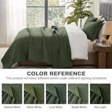 Hansleep Olive Green Quilt King Size - Pick Stitch Ultrasonic All Season Bedspread King, Soft Lightweight Coverlet Bedding Set, 3 Pieces (1 Quilt, 2 Pillow Shams)