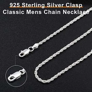 Silver Chain for Men - Rope Chain for Men 2mm Silver Chain Necklace for Men Diamond Cut Mens Silver Chain Sterling Silver Necklace for Men Sterling Silver Chain 16 Inch Rope Chain for Men Mens Jewelry