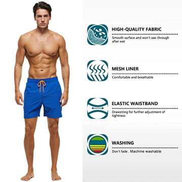 Tyhengta Men's Stretch Swim Trunks Quick Dry Beach Shorts with Zipper Pockets and Mesh Lining Deep Blue 38