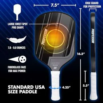 Professor Premier Pickleball Paddle Set of 2 Fiberglass Surface Paddles, 4 Balls, Carrying Bag & Grips - 2024 USAPA Approved!…