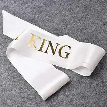 TTCOROCK "Prom King" and "Prom Queen" Sashes - Graduation Party School Party Accessories, White with Gold Print