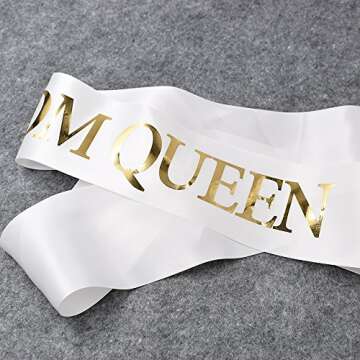 TTCOROCK "Prom King" and "Prom Queen" Sashes - Graduation Party School Party Accessories, White with Gold Print