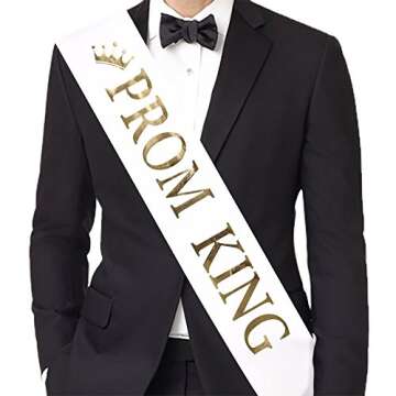 TTCOROCK "Prom King" and "Prom Queen" Sashes - Graduation Party School Party Accessories, White with Gold Print