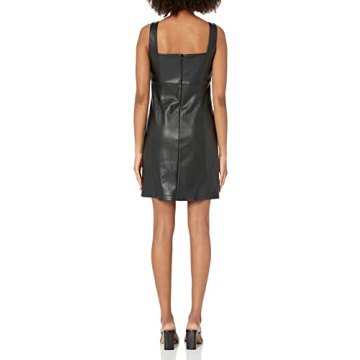 Vegan Leather Mini Dress Snug Fit Square Neckline