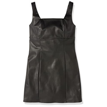 Vegan Leather Mini Dress Snug Fit Square Neckline