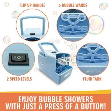 Whizbuilders Bubble Machine for Kids, Backyard Toys, Toddler Outdoor Toys, with Solution Refill, BPA-Free Manual Bubble Toys, Hand-Operated Blower, Lightweight, No Battery Needed (Bubble Fish) (Blue)