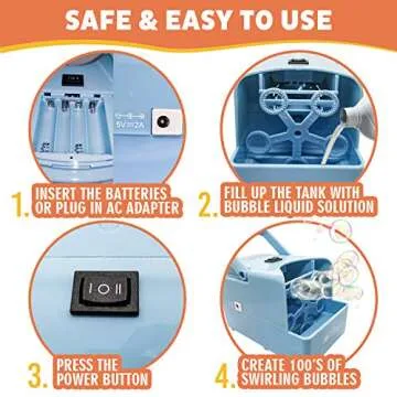 Whizbuilders Bubble Machine for Kids, Backyard Toys, Toddler Outdoor Toys, with Solution Refill, BPA-Free Manual Bubble Toys, Hand-Operated Blower, Lightweight, No Battery Needed (Bubble Fish) (Blue)