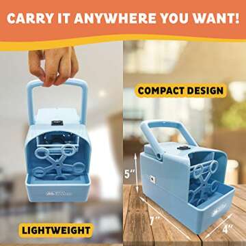 Whizbuilders Bubble Machine for Kids, Backyard Toys, Toddler Outdoor Toys, with Solution Refill, BPA-Free Manual Bubble Toys, Hand-Operated Blower, Lightweight, No Battery Needed (Bubble Fish) (Blue)